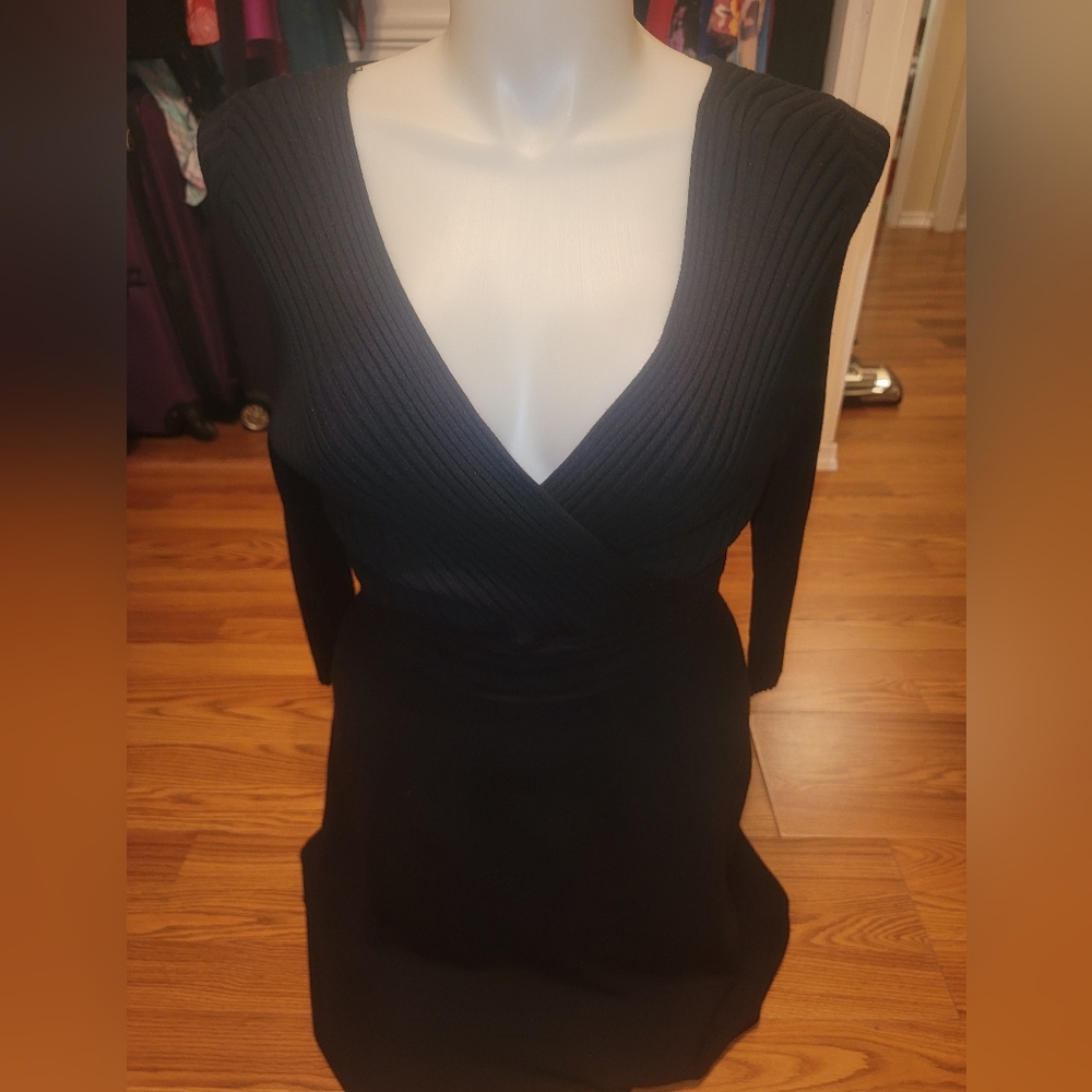 INC International Concepts Black Knit Faux Wrap Midi Dress Sz XXL